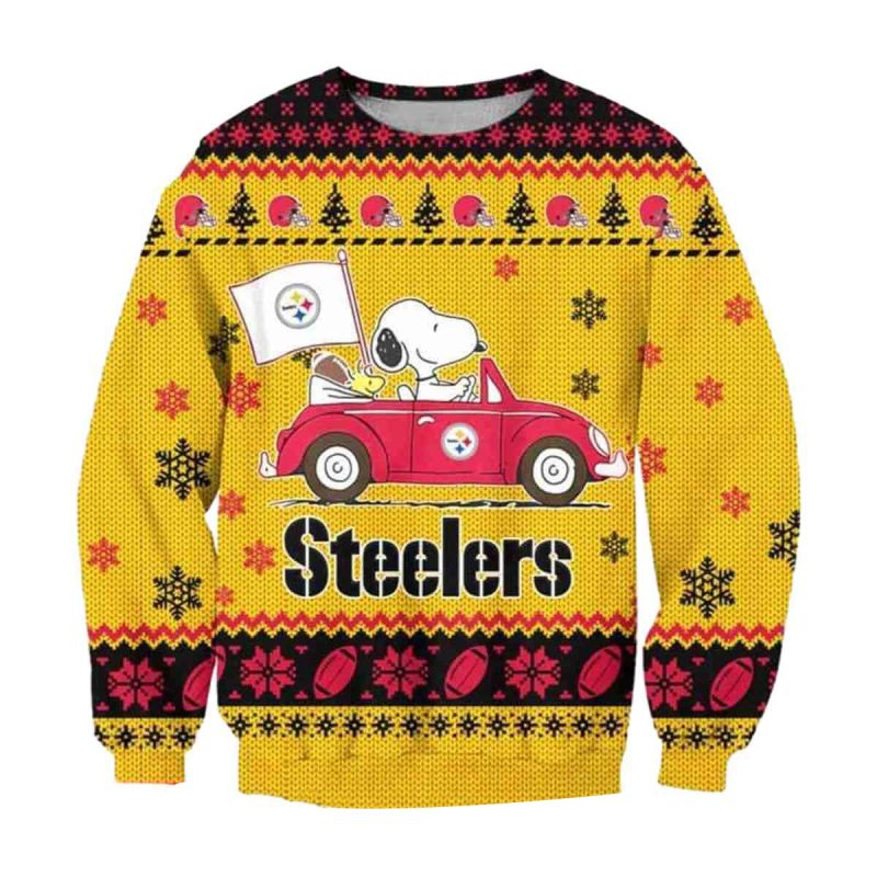 Pittsburgh Steelers Snoopy Driving Car Ugly Sweater 1