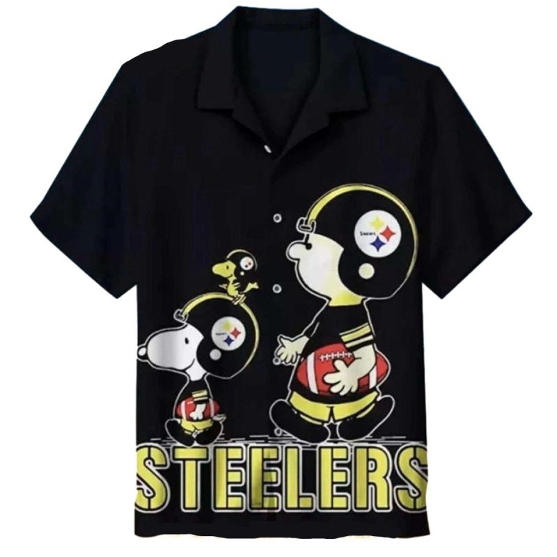 Pittsburgh Steelers Snoopy Football Black And Gold Style Hawaiian Shirt 1