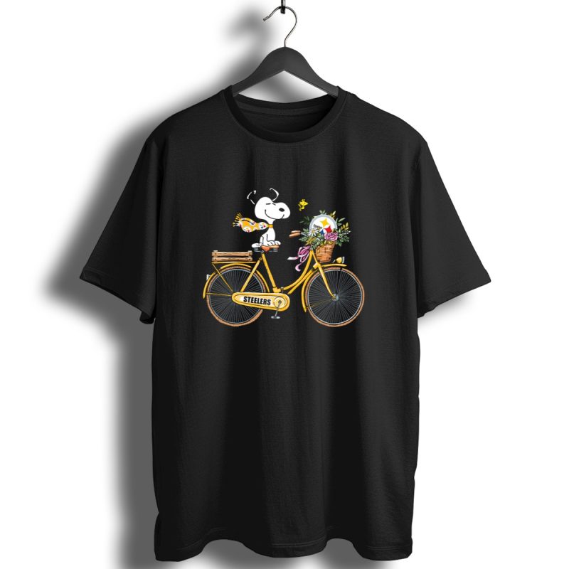 Pittsburgh Steelers Snoopy On Bicycle With Football Helmet And Flowers T Shirt 1 T Shirt 1