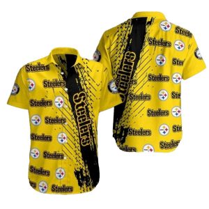 Pittsburgh Steelers Splatter Art Yellow Rush Hawaiian Shirt