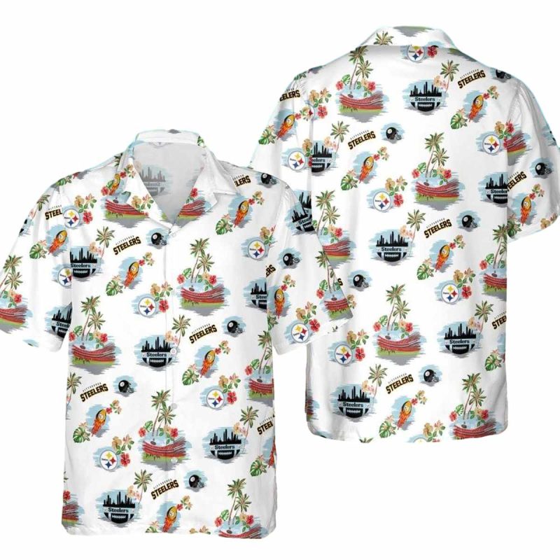 Pittsburgh Steelers State And Tropical White Hawaiian Shirt 1