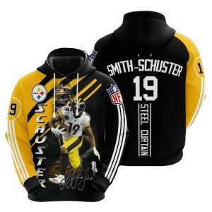 Pittsburgh Steelers Steel Curtain Juju Smith Schuster Black Gold Stripes AOP Hoodie