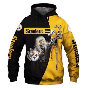 Pittsburgh Steelers Sudden Death Skulls AOP Hoodie