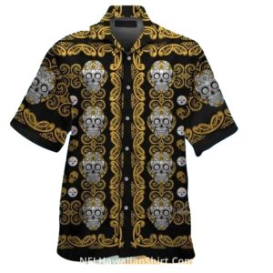 Pittsburgh Steelers Sugar Skull And Gold Pattern Hawaiian Shirt