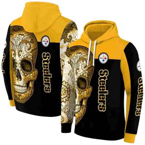 Pittsburgh Steelers Sugar Skull Gold Black AOP Hoodie