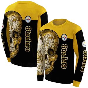 Pittsburgh Steelers Sugar Skull Gold Black AOP Sweatshirt