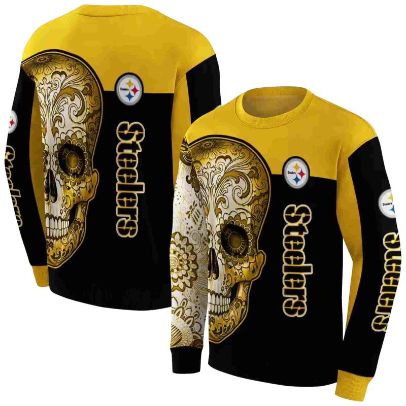 Pittsburgh Steelers Sugar Skull Gold Black Aop Sweatshirt 1