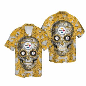 Pittsburgh Steelers Sugar Skull Yellow Hawaiian Shirt