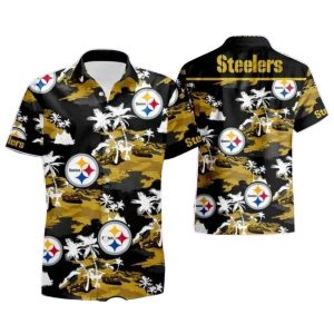 Pittsburgh Steelers Sundown Score Palm Silhouette Tropical Hawaiian Shirt