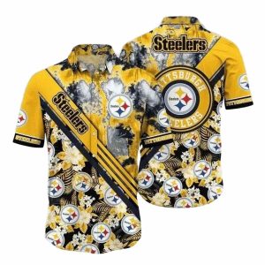 Pittsburgh Steelers Sunshine Flair Yellow Floral Hawaiian Shirt