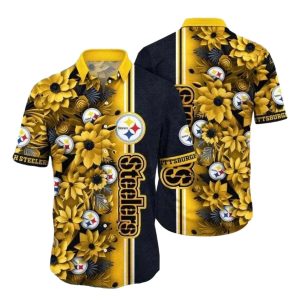 Pittsburgh Steelers Sunshine Floral Blitz Black Hawaiian Shirt