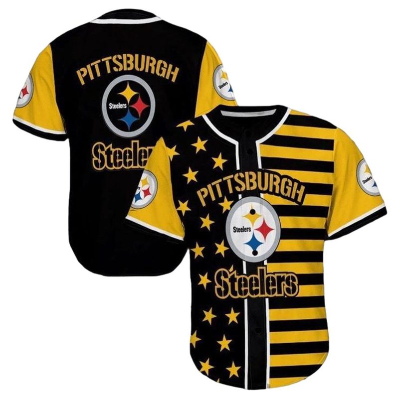 Pittsburgh Steelers Symbol Star And Stripes Yellow Black Baseball Jersey 1