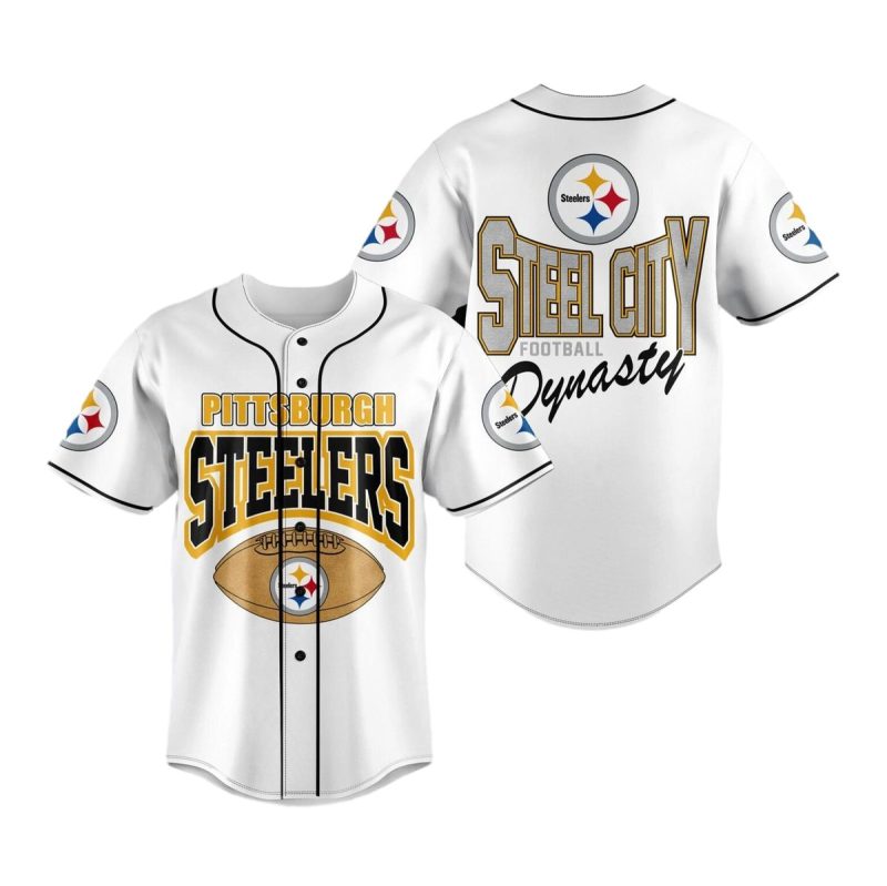 Pittsburgh Steelers Symbol Steel City Football Dynasty White Baseball Jersey 1