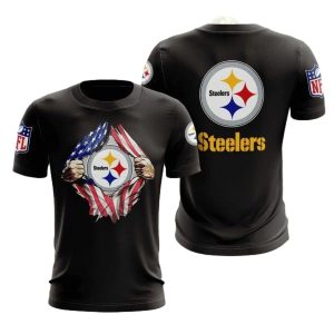 Pittsburgh Steelers Tearing Open Logo Black AOP T-Shirt