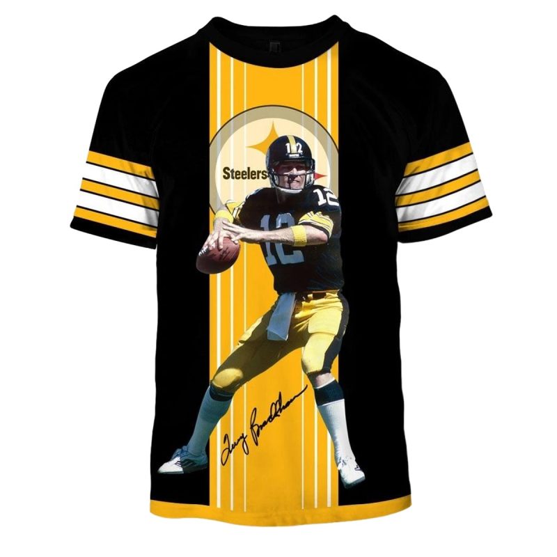 Pittsburgh Steelers Terry Bradshaw No 12 Signature Aop T Shirt 1
