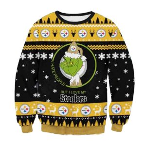 Pittsburgh Steelers The Grinch Math Santa Hat I Hate People Ugly Sweater