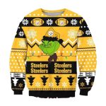 Pittsburgh Steelers The Grinch Santa Hat Snowflakes Ugly Sweater