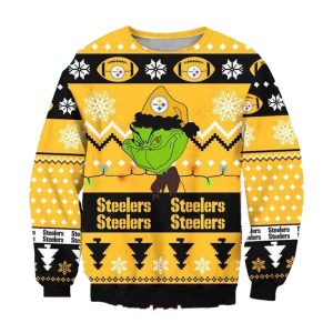 Pittsburgh Steelers The Grinch Santa Hat Snowflakes Ugly Sweater