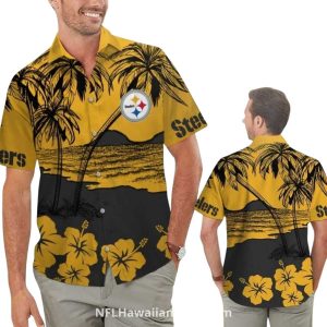 Pittsburgh Steelers Tropical Beach Palm Hibiscus Hawaiian Shirt