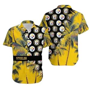 Pittsburgh Steelers Tropical Blitz Multi Logo Hawaiian Shirt