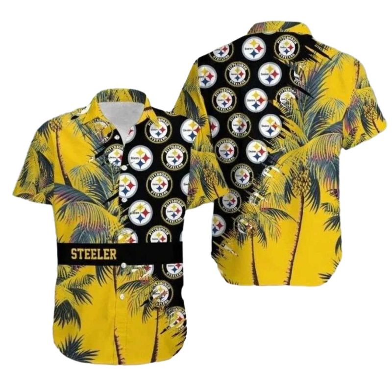 Pittsburgh Steelers Tropical Blitz Multi Logo Hawaiian Shirt 1