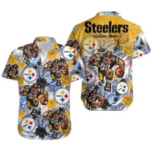 Pittsburgh Steelers Tropical Floral America Flag Mascot Hawaiian Shirt
