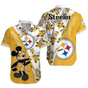 Pittsburgh Steelers Tropical Mickey Fanfare Surfing Hawaiian Shirt