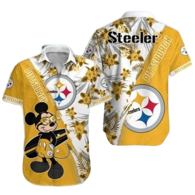 Pittsburgh Steelers Tropical Mickey Fanfare Surfing Hawaiian Shirt 1