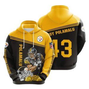 Pittsburgh Steelers Troy Polamalu 43 Black Gold AOP Hoodie