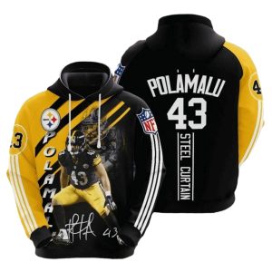 Pittsburgh Steelers Troy Polamalu Black Gold Stripes AOP Hoodie