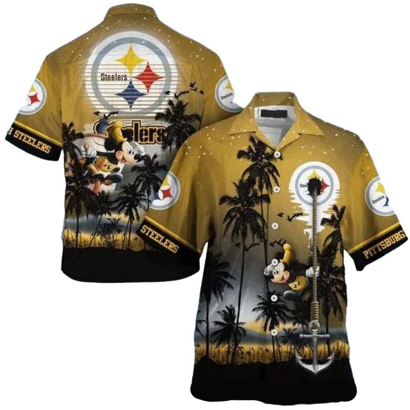 Pittsburgh Steelers Twilight Surf And Turf Mickey Mouse Hawaiian Shirt 1