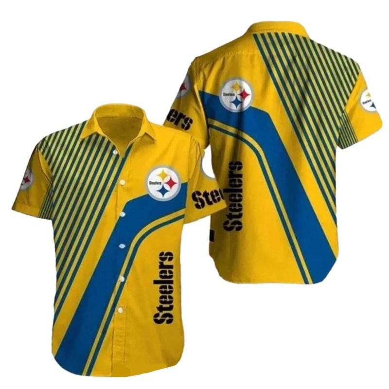 Pittsburgh Steelers Vintage Stripes Gold And Blue Hawaiian Shirt 1