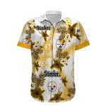 Pittsburgh Steelers White And Gold Floral Art Hawaiian Shirt