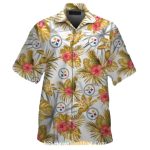 Pittsburgh Steelers White With Tropical Pink Flowers Hawaiian Shirt