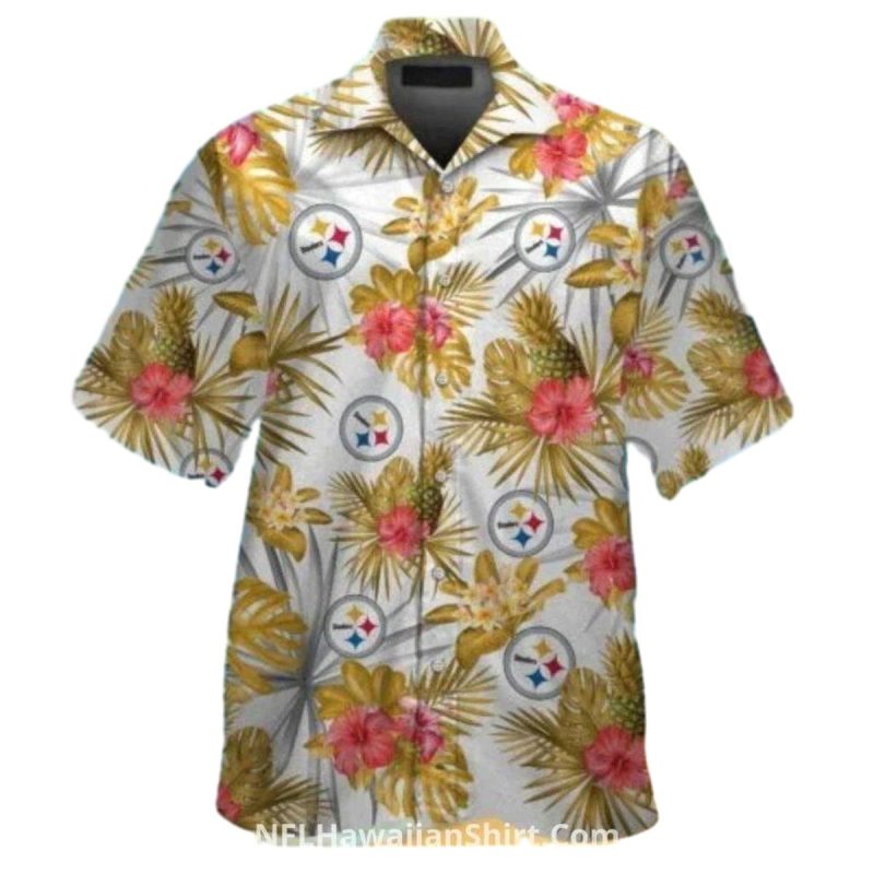 Pittsburgh Steelers White With Tropical Pink Flowers Hawaiian Shirt 1