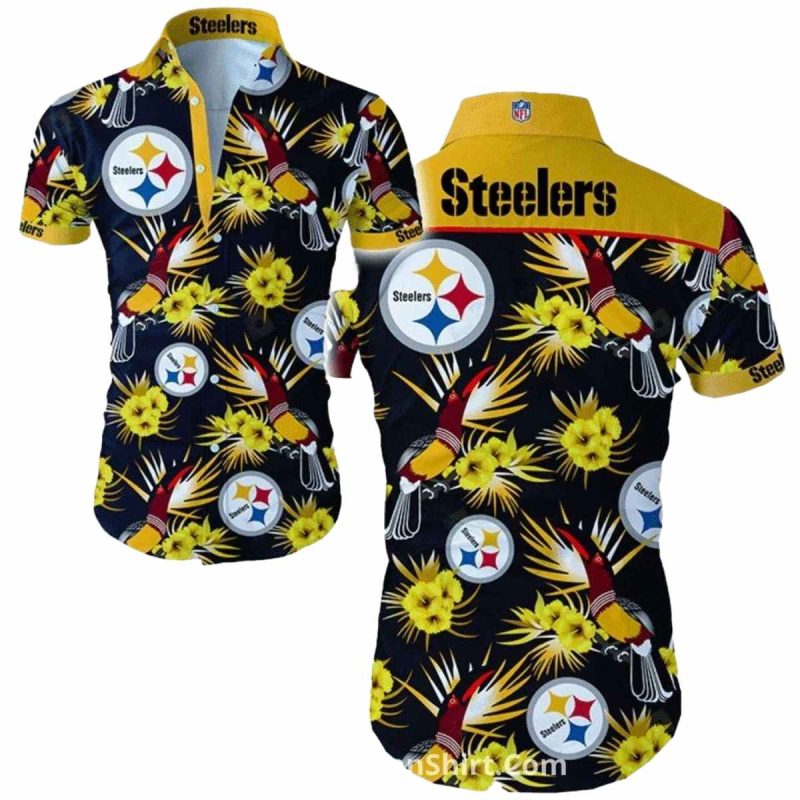 Pittsburgh Steelers Wzith Tropical Birds Design Hawaiian Shirt 1