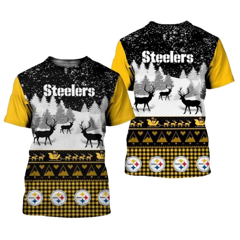 Pittsburgh Steelers Xmas Ugly Pattern Aop T Shirt 1