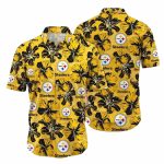 Pittsburgh Steelers Yellow Floral Button Hawaiian Shirt