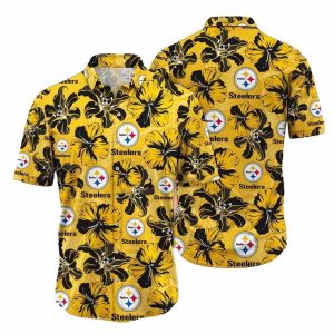 Pittsburgh Steelers Yellow Floral Button Hawaiian Shirt