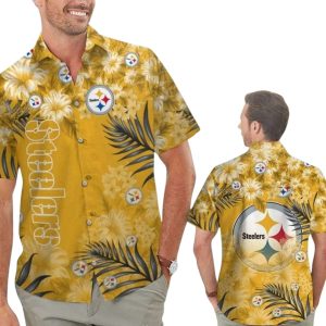 Pittsburgh Steelers Old With Large Hibiscus And Palms Leaves Hawaiian Shirt