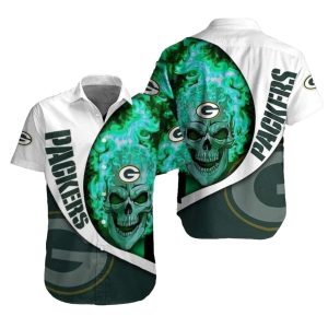 Psychedelic Swirl Green Bay Packers Skull Hawaiian Shirt