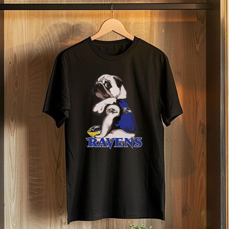 Pug Wearing Baltimore Ravens Gear With Logo And Football T Shirt 1 T Shirt 1