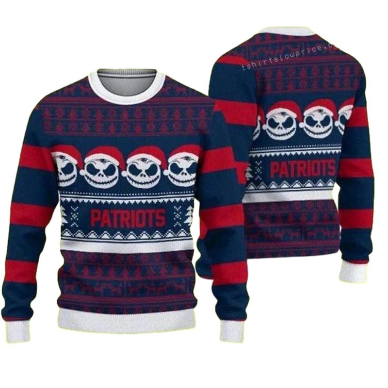 Pumpkin Santa Claus Funny New England Patriots Ugly Sweater 1