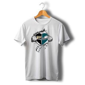 Purdue Eagles Heartbeat Peeking Through Silver Hands T-Shirt