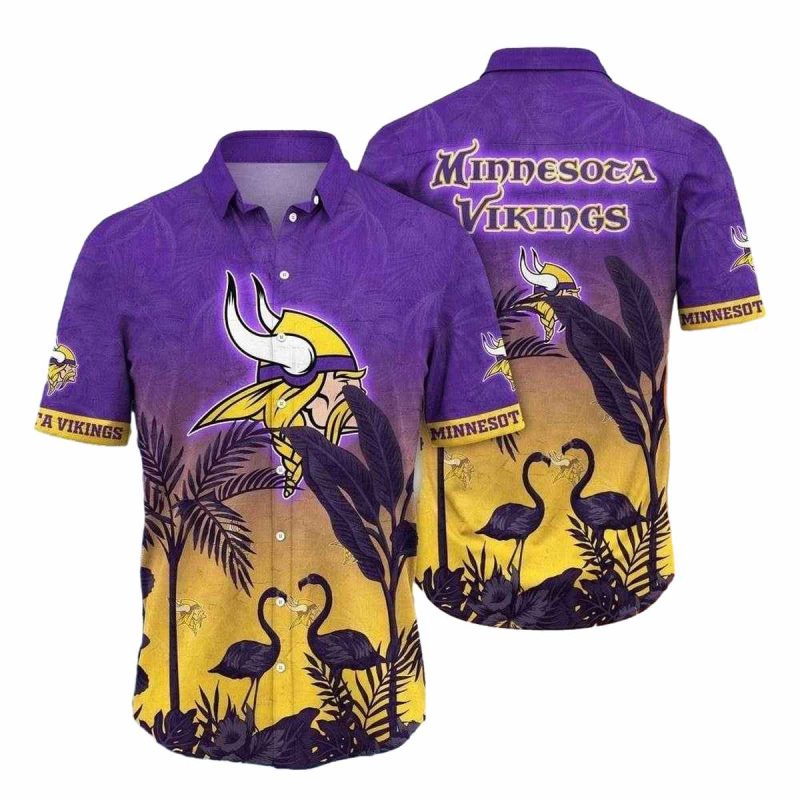 Purple Flamingo Sunset Minnesota Vikings Hawaiian Shirt 1