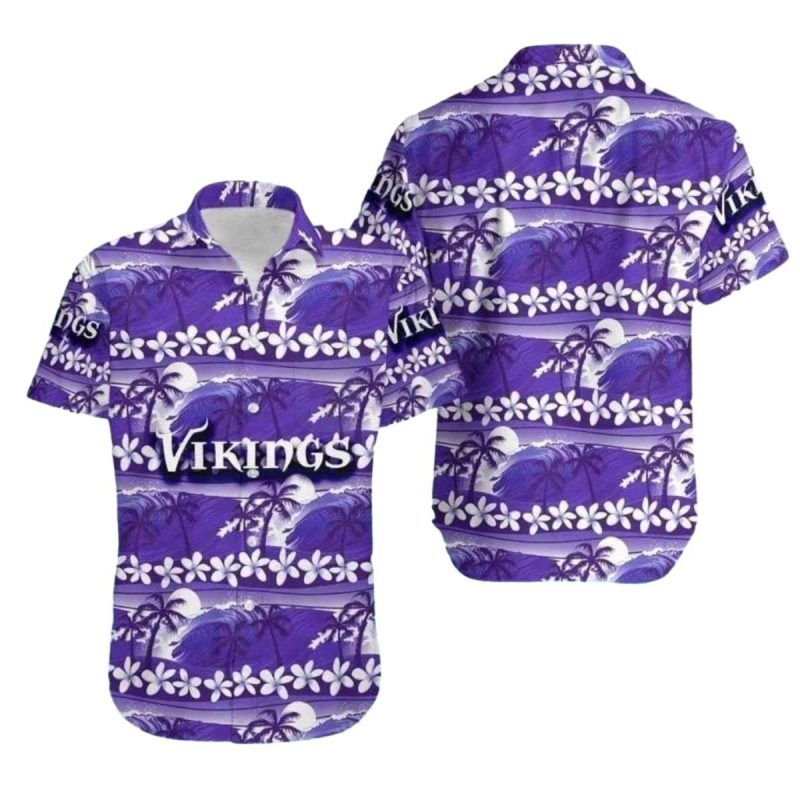 Purple Ocean Wave Floral Minnesota Vikings Hawaiian Shirt 1