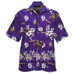 Purple Reign Vikings Floral Crest Hawaiian Aloha Shirt