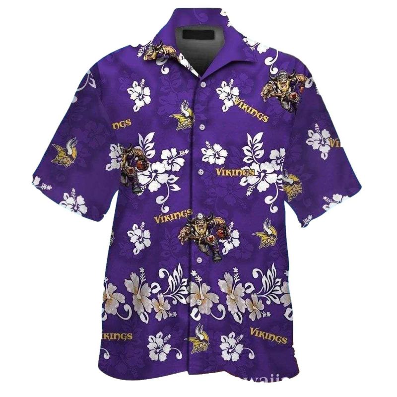 Purple Reign Vikings Floral Crest Hawaiian Aloha Shirt 1
