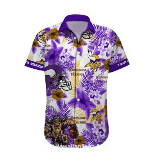 Purple and Gold Floral Helmet Minnesota Vikings Hawaiian Shirt