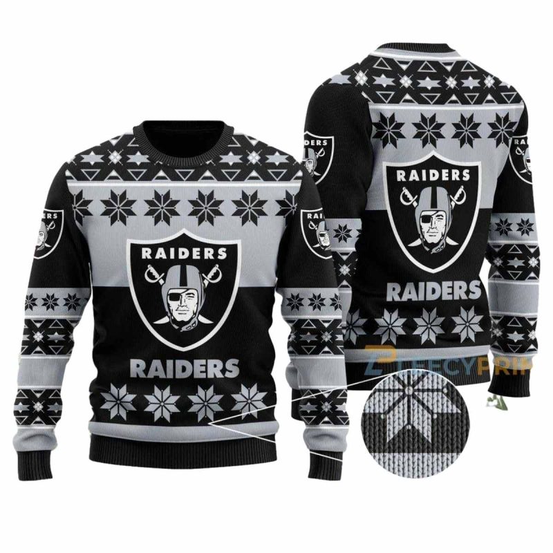Raiders Football Team Logo Black Christmas Ugly Sweater 1